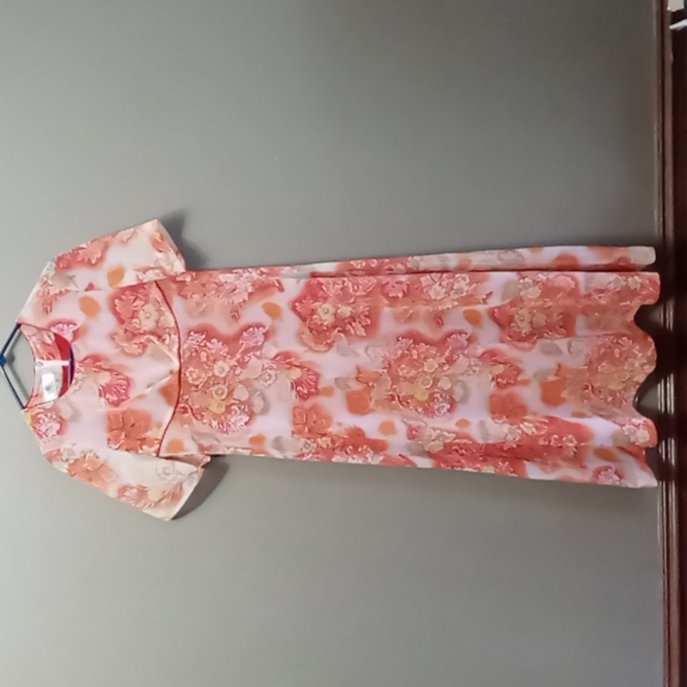 Shinsegye 93cm Orange Flowered Dress *Flaw Please Read - Picture 1 of 7